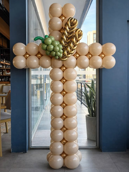 Customizable Board Baptism Backdrop with Cake Stand Balloons Beige and Blue  Christening Perfect for special occasion