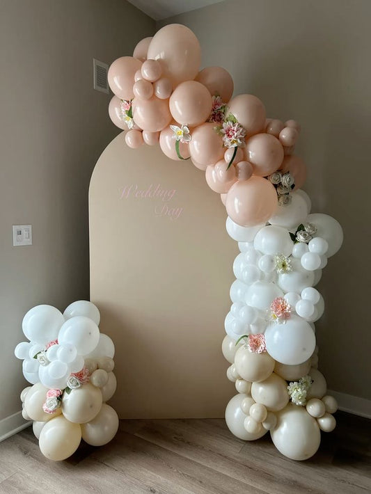 Customizable Board Backdrop with Balloon Beige, White and Peach with Artificial Flowers - Birthday, Perfect for special occasion
