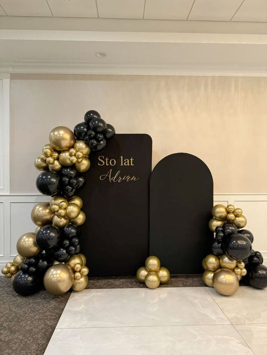 Customizable Board Backdrop with Balloon Black and Gold - Birthday, Perfect for special occasion