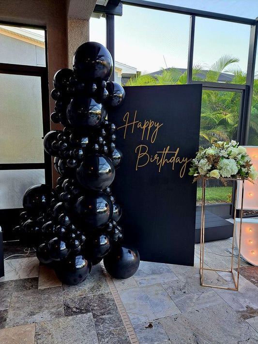 Minimal Welcome Customizable Board Backdrop with Black Balloons - Birthday, Perfect for special occasion