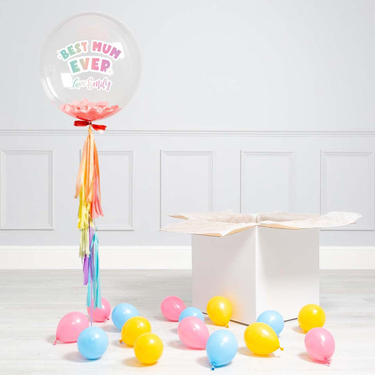 Personalised Helium Balloon Pastel Best Mom Mother’s Day Confetti Helium Bubble Balloon Elevate Your Celebration with Our Stunning Helium Bubble Balloon Bouquet