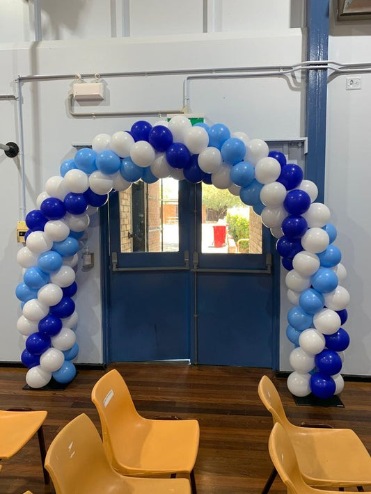 Balloon Arch Different Shade of Blue with White Spiral Arrangement - Corporate Event, Grand Opening, Company Event Perfect for special occasion!