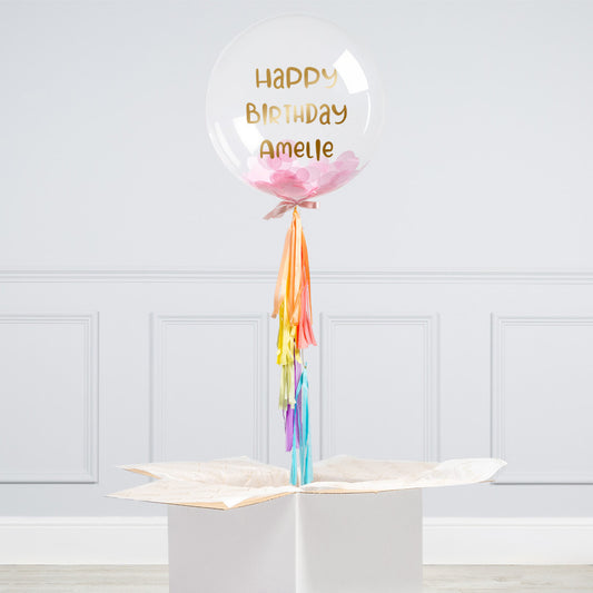 Personalised Helium Balloon Pastel Rainbow Confetti Inflated Helium Bubble Balloon Elevate Your Celebration with Our Stunning Helium Bubble Balloon Bouquet