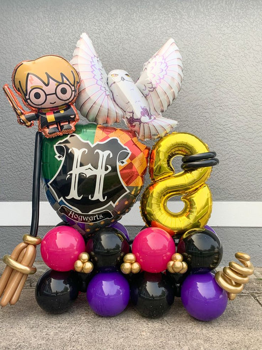 Platform Single Number Set of Gold Number ‘8’ Balloon Harry Potter Character Witch Hat and Gold Star with Customize Sticker with Latex Helium Bunch White Gold