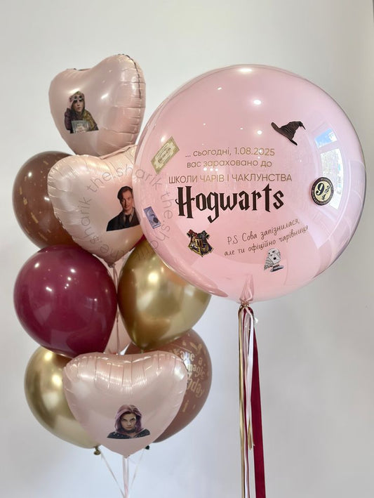 Personalised Tassels and Customize Sticker Harry Potter Character Witch Hat and Star with Customize Sticker with Latex Helium Bunch Black, Burgundy and Light Gold