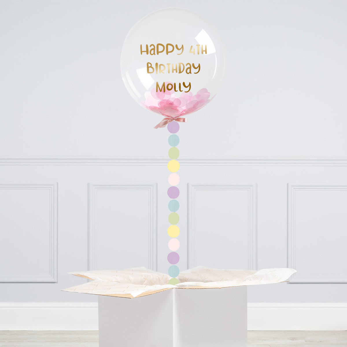 Personalised Helium Balloon Pastel Rainbow Confetti Inflated Helium Bubble Balloon Elevate Your Celebration with Our Stunning Helium Bubble Balloon Bouquet