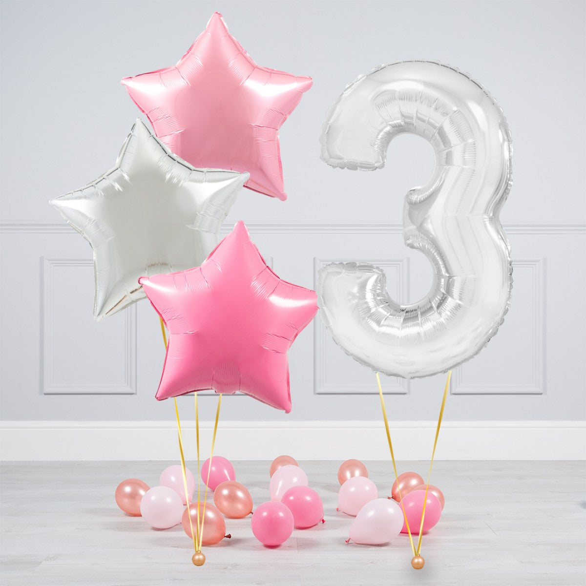 Helium Clear Single Set Balloon - Light Pink, Dark Pink and White Star with Mini Balloons