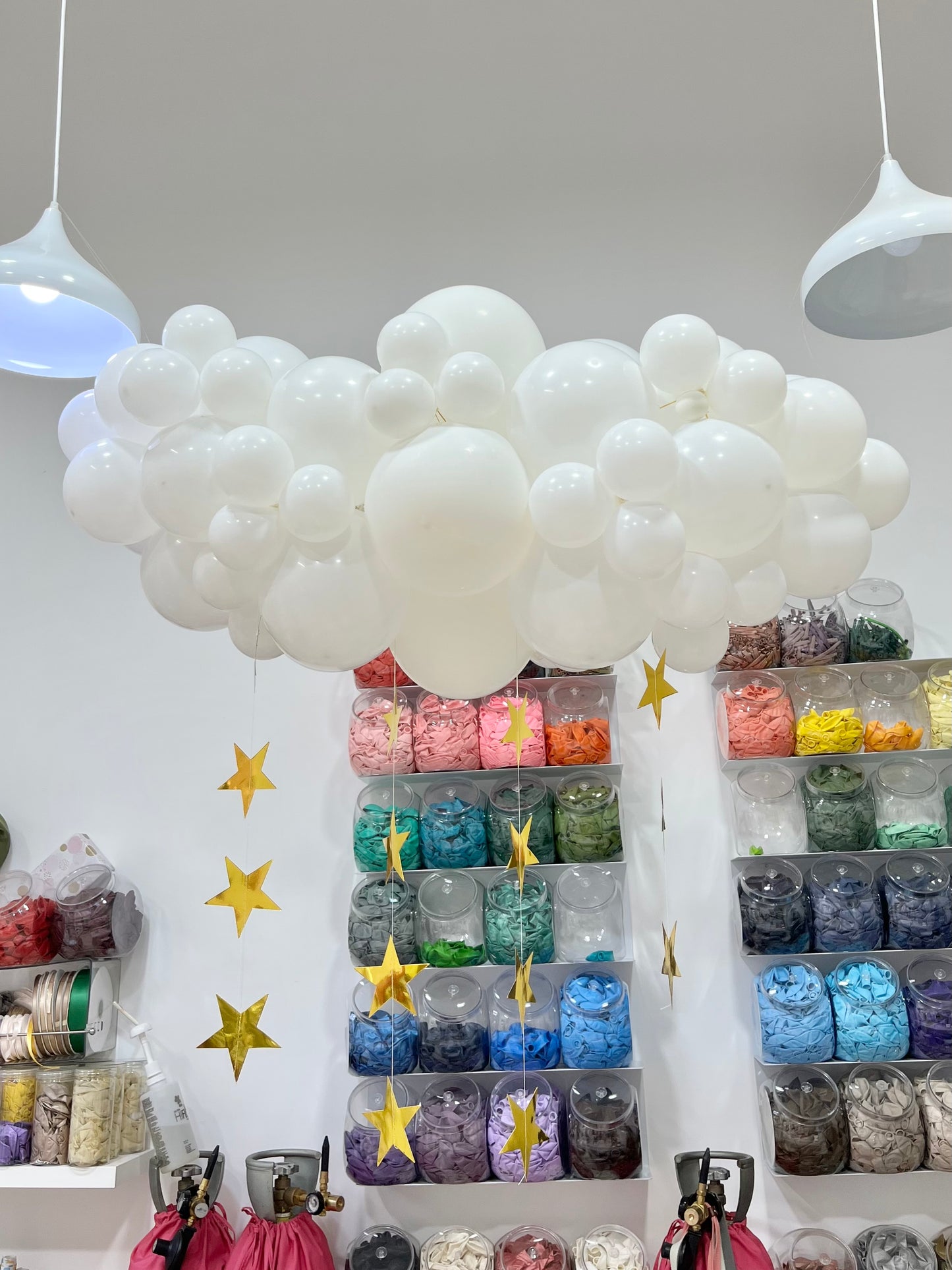 Customizable White Cloud Designed Balloon with Gold Stars Accents Centerpiece - Perfect for any Occasions