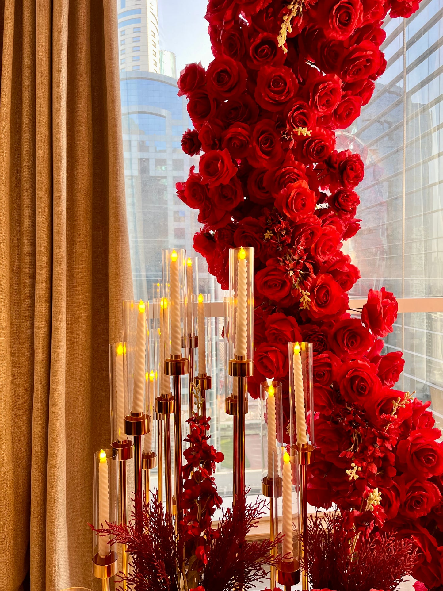 Artificial Flowers, Candles, Giant Heart with LED Acrylic ‘Will You MARRY ME?’ and Fresh Giant Flower Bouquet - Perfect for Proposal, Wedding, Anniversary special occasions!