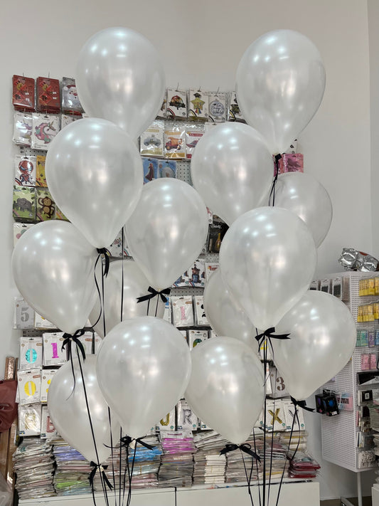 Latex Helium Balloon Pearl White with Black Ribbons - Perfect for any special occasions!