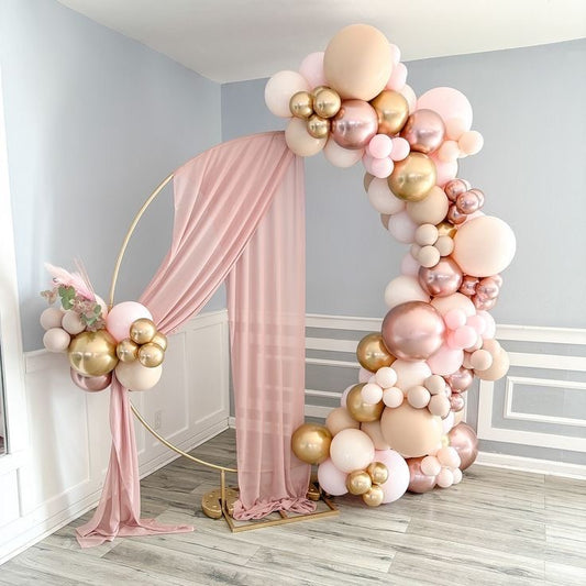 Balloon Pink, Rose Gold, Beige and Gold with Tulle Decor Setup - Perfect for special occasions