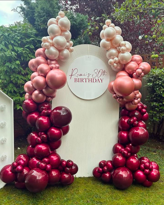 Customizable KT Board Backdrop with Balloon White, Pink and Red Decor Setup - Perfect for special occasions