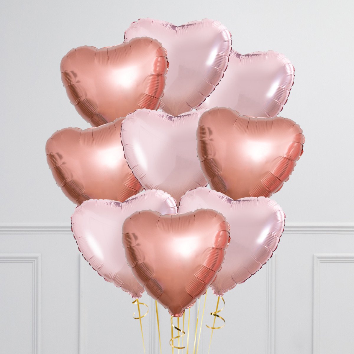 Bunch of Rose Gold and Pink Heart Foil Helium Balloons