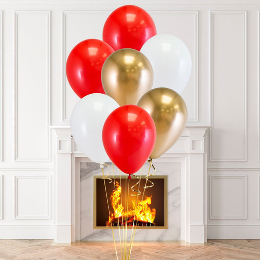 Light Gold, White and Red Latex Helium Balloon Bunch - Perfect for any special occasions!