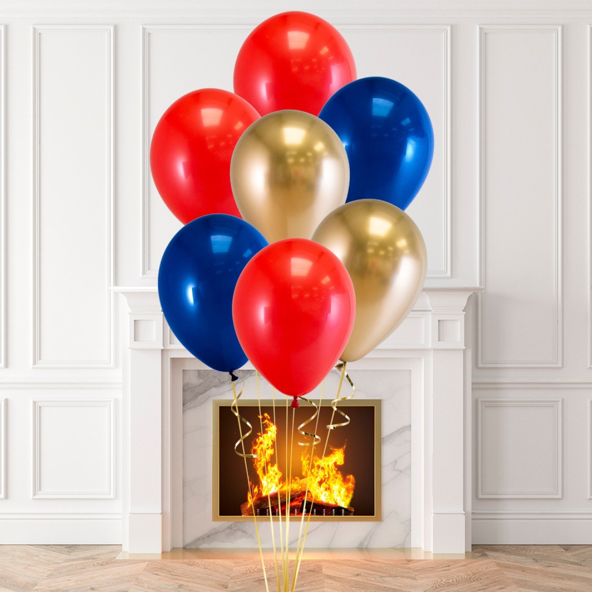 Blue, Red and Light Gold Latex Helium Balloon Bunch - Perfect for any special occasions!