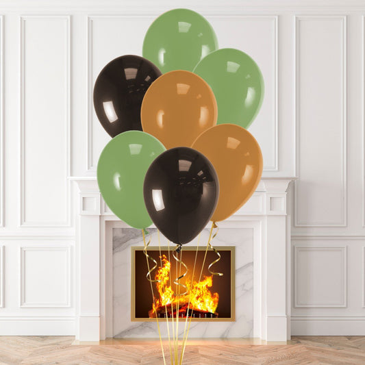 Green, Black and Brown Latex Helium Balloon Bunch - Perfect for any special occasions!