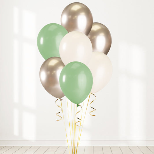 Light Gold, White and Green Latex Helium Balloon Bunch - Perfect for any special occasions!