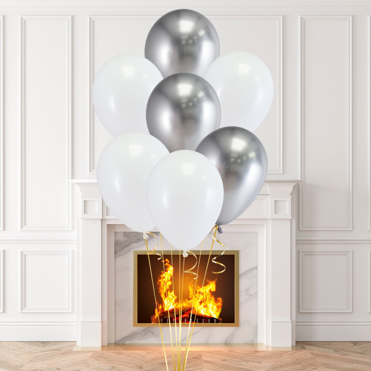 White and Silver Latex Helium Balloon Bunch - Perfect for any special occasions!
