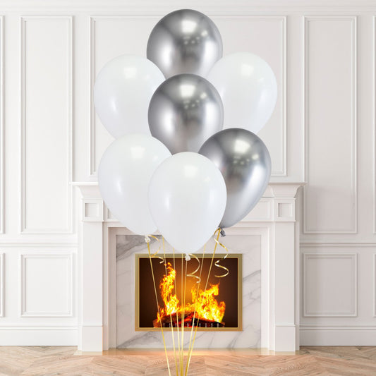 White and Silver Latex Helium Balloon Bunch - Perfect for any special occasions!