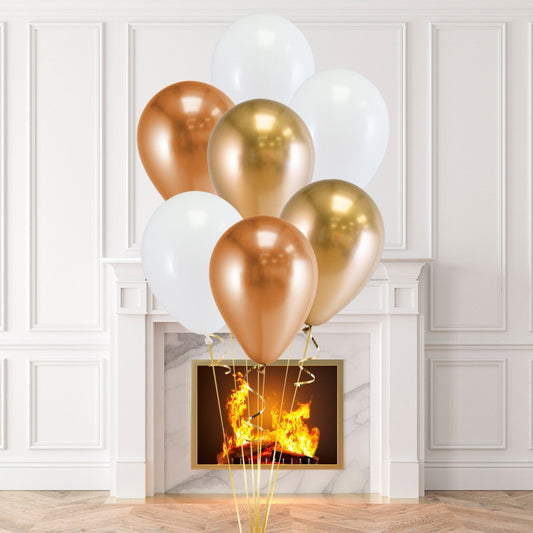 Gold, Light Gold and White Latex Helium Balloon Bunch - Perfect for any special occasions!