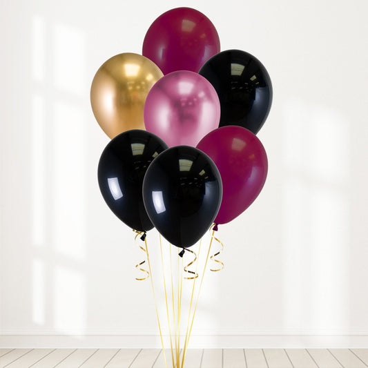 Chrome Pink, Burgundy, Black and Gold Latex Helium Balloon Bunch - Perfect for any special occasions!