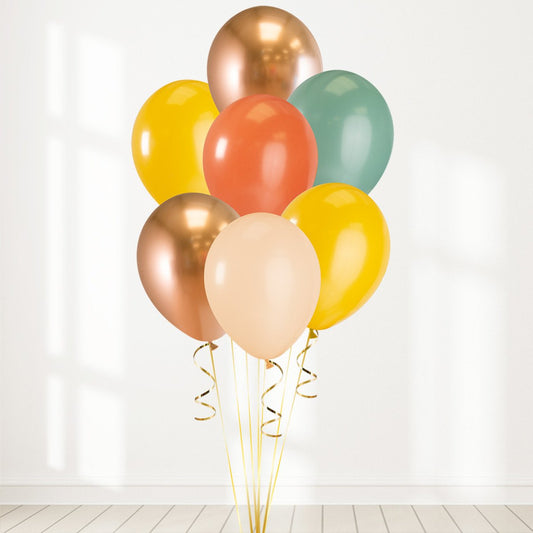 Gold, Orange, Yellow, Green and Sand White Latex Helium Balloon Bunch - Perfect for any special occasions!