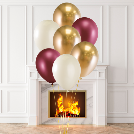 Gold, White and Burgundy Latex Helium Balloon Bunch - Perfect for any special occasions!