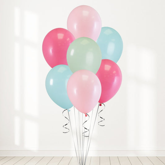 Green, Blue, Red and Pink Latex Helium Balloon Bunch - Perfect for any special occasions!