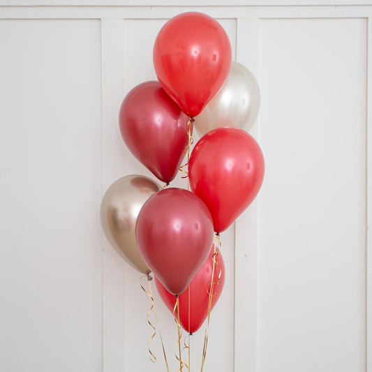 Red, Burgundy, Light Gold and Pearl White Latex Helium Balloon Bunch - Perfect for any special occasions!