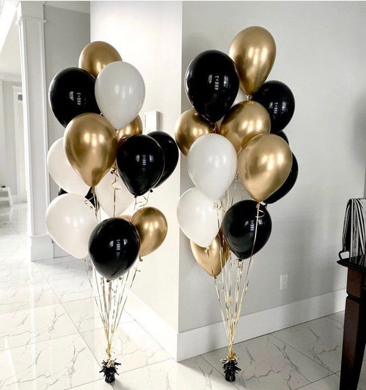 White, Light Gold and Black Latex Helium Balloon Bunch - Perfect for any special occasions!