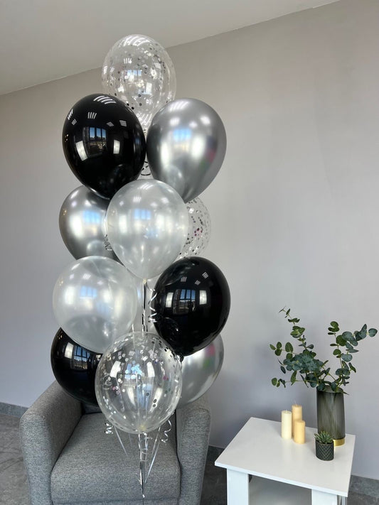 Clear, Silver and Black Latex Helium Balloon Bunch - Perfect for any special occasions!