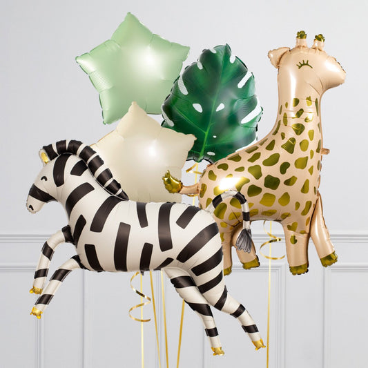 Zebra & Giraffe with Green, Beige and Leaf Balloon Set - Perfect for all Occasions
