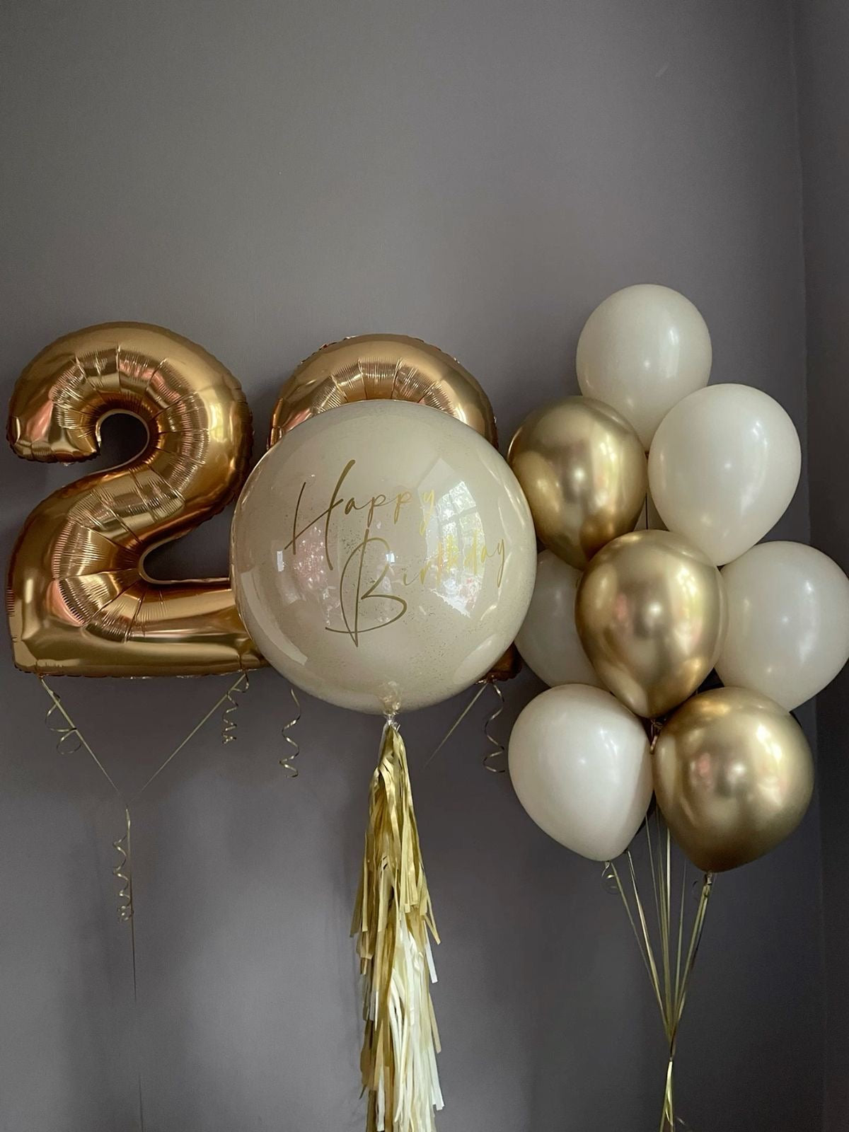 Personalised Helium Balloon Clear with Dust White Latex, Number Helium, Customizable Sticker and Tassels - Perfect for any Occasions