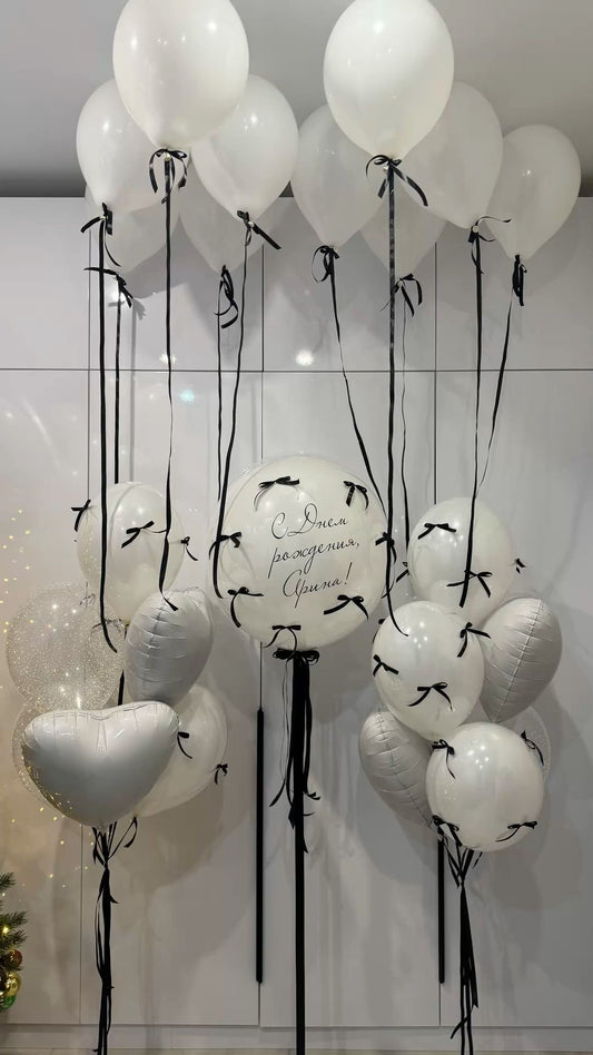 Personalised Helium Balloon Clear with White Latex, Ceiling Heliums, Heart-Shaped Heliums, Customizable Sticker and Ribbons - Perfect for any Occasions