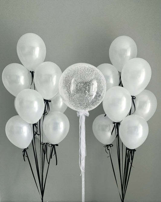 Personalised Helium Balloon Clear with White Latex Heliums and Tassels - Perfect for any Occasions