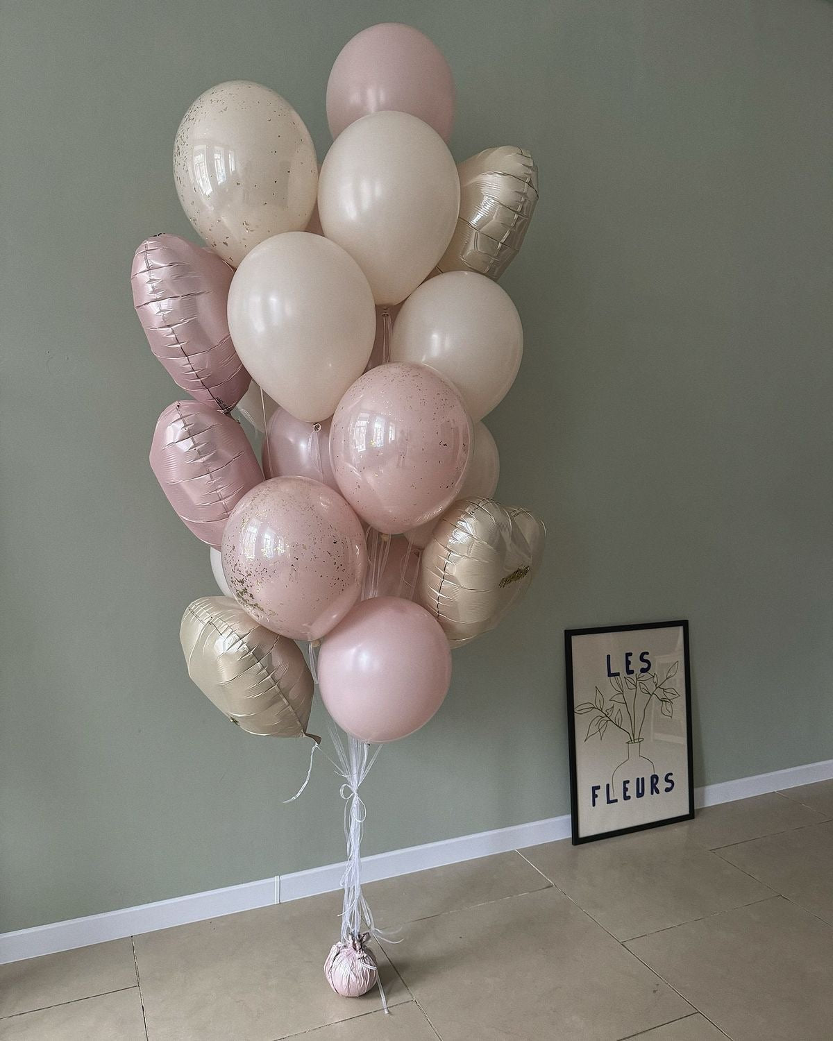 Helium Balloon Double Layered Pink and Sand White Latex with Pink and Beige Heart-Shaped Foil  - Perfect for any Occasions