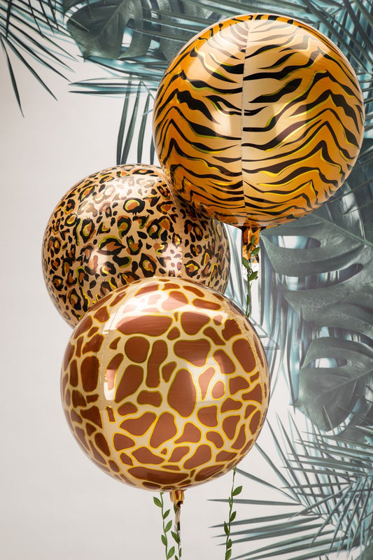 Helium Orbs Animal Printed Giraffe, Tiger and Leopard Balloons - Perfect for any Balloon Decorations