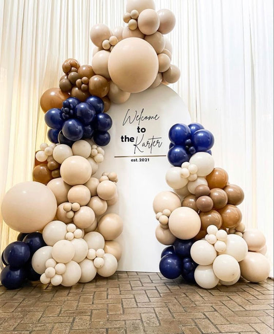 Customizable KT Board Backdrop with Balloon Brown, Dust White, Beige and Blue Decor Setup - Perfect for special occasions
