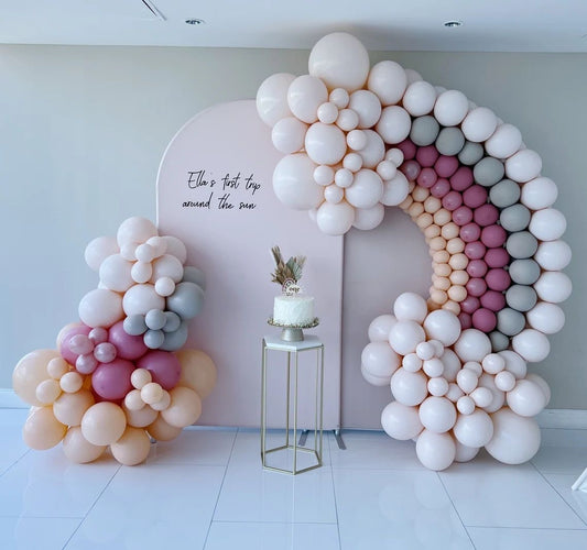 Customizable KT Board Backdrop with Rainbow and Cloud Designed Balloon Pastel Colors Yellow, Pink, Green and White Decor Setup - Perfect for special occasions