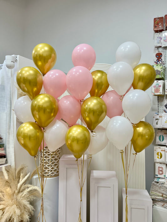 Latex Helium Balloon Pink, White and Gold Bunch - Perfect for any special occasions!