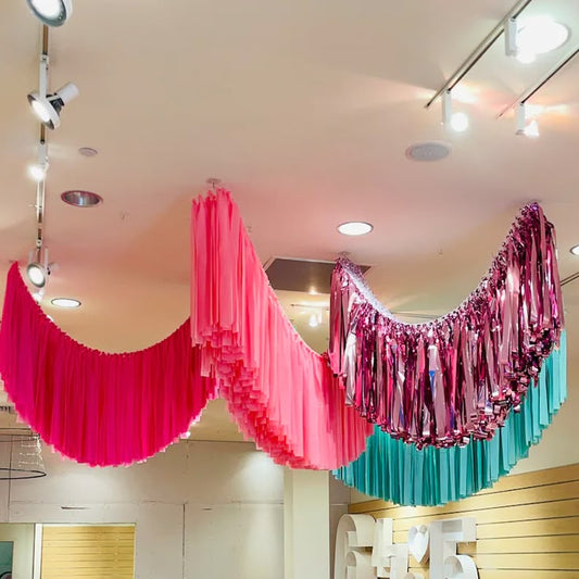Pink, Rose Gold and Green Streamer Backdrop - Perfect for any celebration