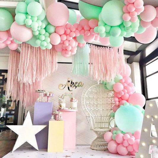 Pink and Green Streamer Backdrop with Balloon Decor - Perfect for any celebration