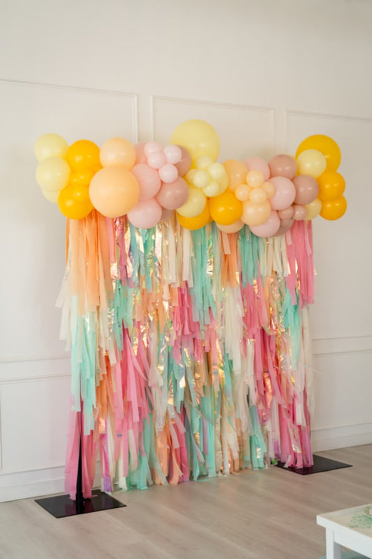 Pink, Yellow and Orange Streamer Backdrop with Balloon Decor - Perfect for any celebration