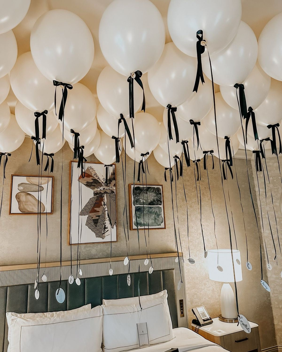Ceiling Helium White Latex Balloon with Black Ribbons - Perfect for any special occasions!