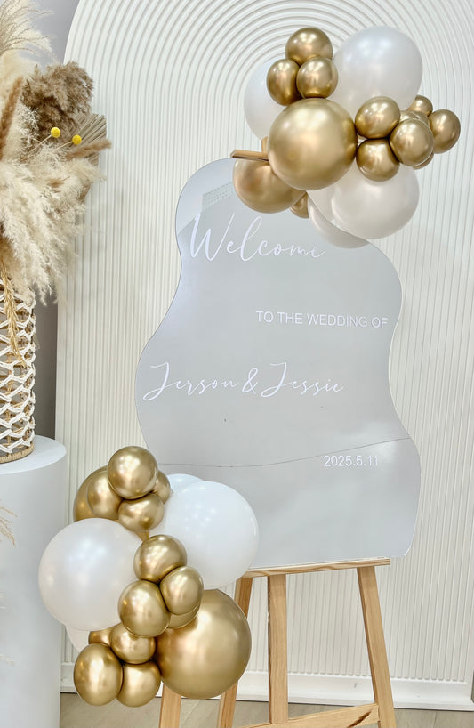 Wooden Stand with Mirror Frame Customizable with Sticker and Balloons Decor - Perfect for special occasion!