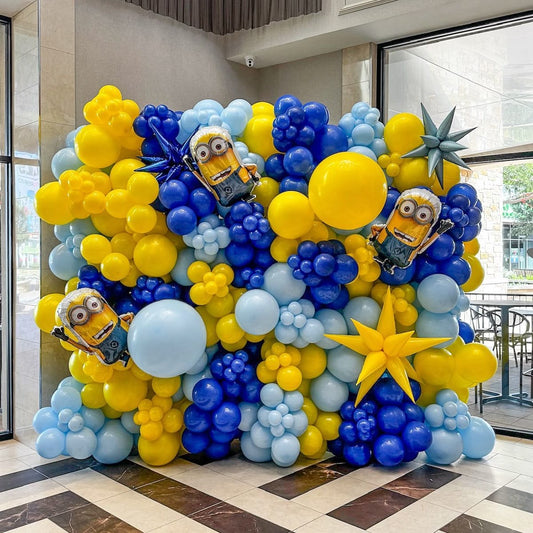 Balloon Wall with Balloon Blue and Yellow with Stars and Minions Characters Foil Balloon - Minions-Themed Perfect for special occasions