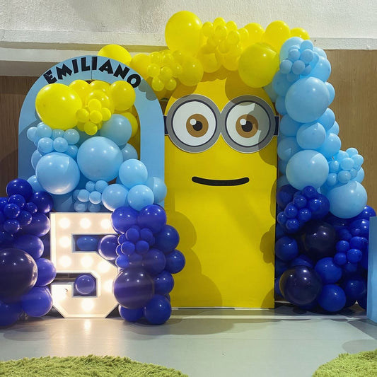 Full Set Customizable Board Backdrop with Balloon Blue and Yellow with LED Marquee ‘5’ Number - Minions-Themed Perfect for special occasions