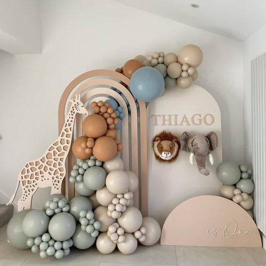 Customizable Board Jungle Backdrop with Balloon Brown, Sand White, Green and Blue - Safari-Themed Perfect for special occasions
