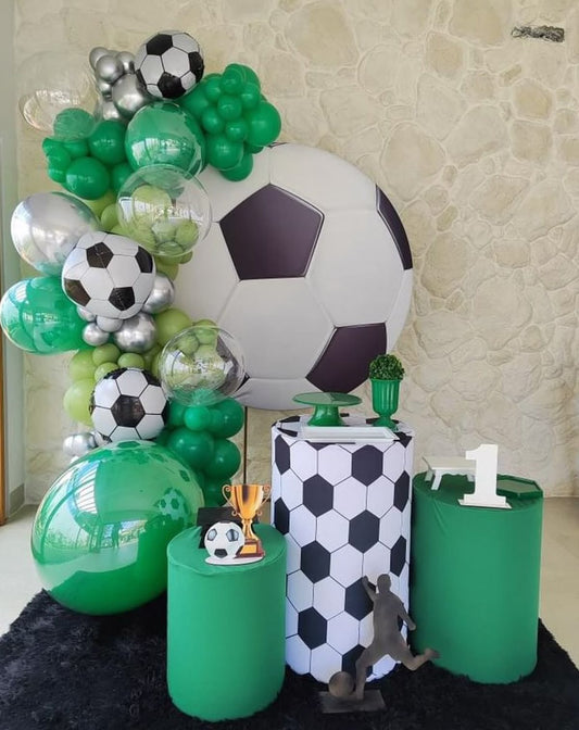 Soccer Ball Backdrop with Chain Balloon Soccer Ball, Silver, Green and Clear - Football Sport-Themed Perfect for special occasions