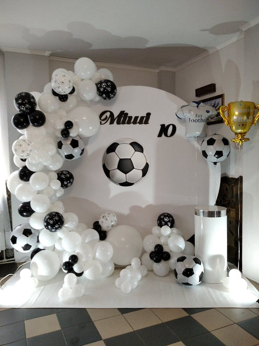 Customizable Board Backdrop with Balloon Soccer Ball White and Champion, Soccer Ball and Player Shirt Foil Heliums - Football Sport-Themed Perfect for special occasions